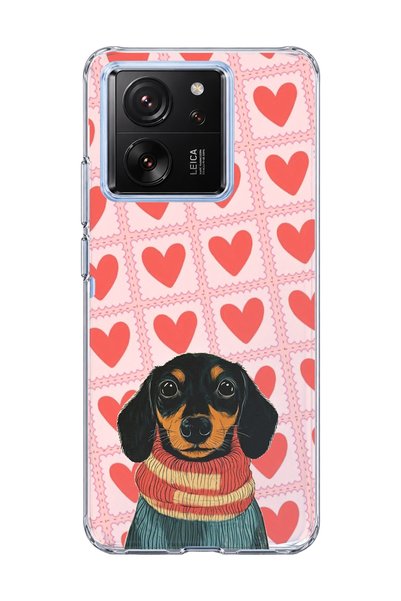 lelia Mi 13t Compatible Sausage Dog Red Heart Printed Transparent Phone Case