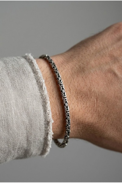 Ari Jewelry 925 Ayar Gümüş Kral Zincir Bileklik 2.7 mm 20.5 cm Oksitli Bizans...