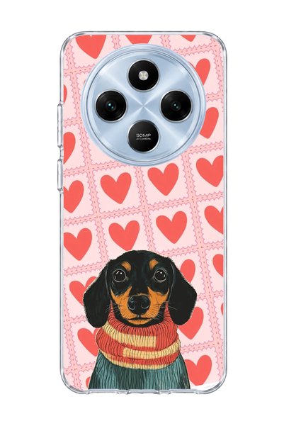 lelia Redmi 14C Compatible Sausage Dog Red Heart Printed Transparent Phone Case