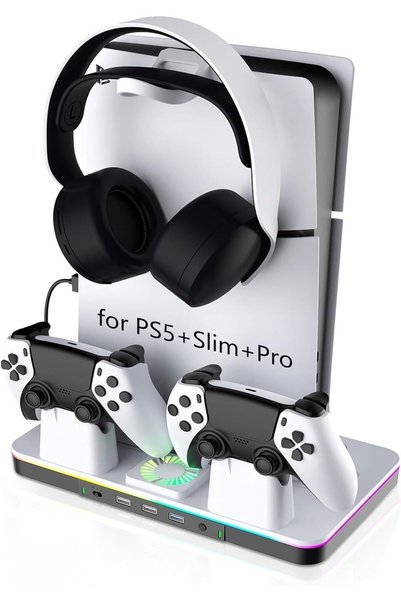 XICEN حامل ومحطة تبريد لجهاز PS5/Pro/Slim مع شاحن مزدوج للتحكم لأجهزة بلايستي...