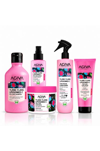 agiva care& beauty مجموعة إصلاح وتصفيف الشعر للشعر التالف والضعيف مع زهور اليلانج وفيتامين سي