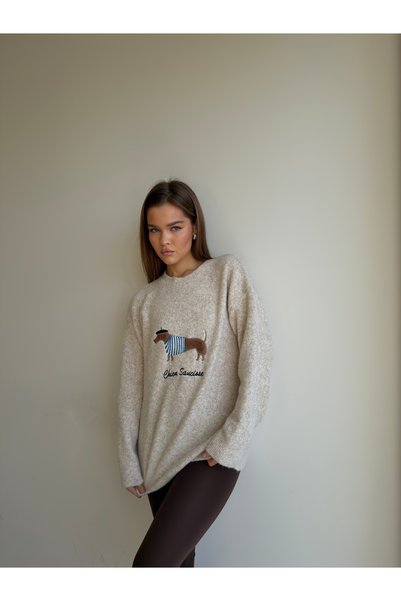 KENZA'A TRİKO Soft Knit Sweater with Embroidered Front