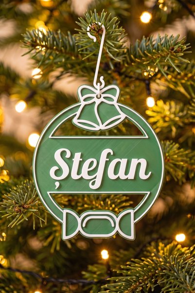OEM Glob Craciun Personalizat cu Nume Stefan - Ornament Brad Plat Verde Brad ...