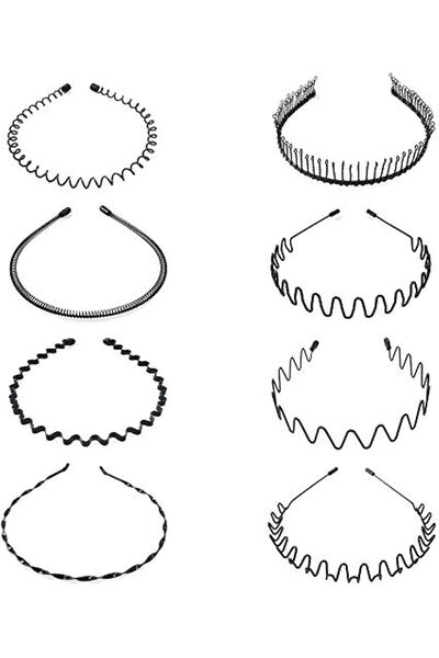 Fuyamp Hair Hoop Wave-shaped Headband - Black - 8 Pieces