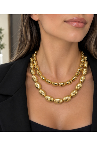 TUELA Tuelataki/ Women's Gold Color Double Bead Necklace Set – Stylish and El...