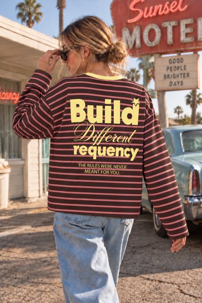 Miss Allos Women's Cotton Striped Oversize Long Sleeve T-Shirt Brown Pink