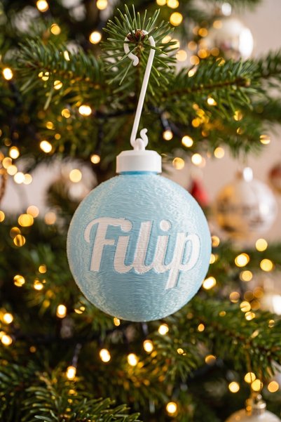 OEM Glob Craciun 3D Personalizat Filip - Sfera Brad Bleu Pastel cu Nume Printat