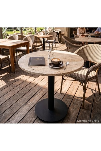 Yemek Kafe Masası Doğal Travertenden 60 cm Yuvarlak