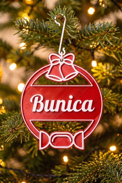 OEM Glob Craciun Personalizat cu Nume Bunica - Ornament Brad Plat Rosu Satina...