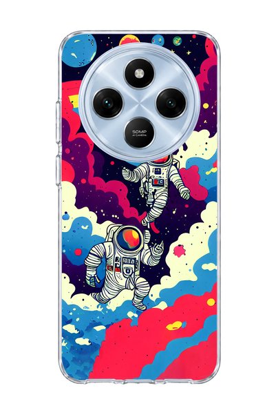 lelia Redmi 14C Compatible Astronaut and Rainbow Printed Transparent Phone Case