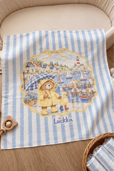 LUCKKA LittleStory 3'lü Bebek Müslin Örtü Seti %100 Pamuk 75x78 cm 2 Desenli 1 Ekru - ZTLittleStory