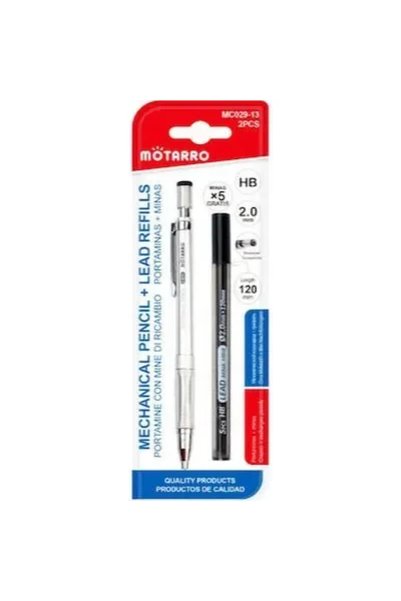 OEM Μηχανικό μολύβι 14.5εκ.με 5 μύτες 2.0mm ασημί Motarro MC029-13