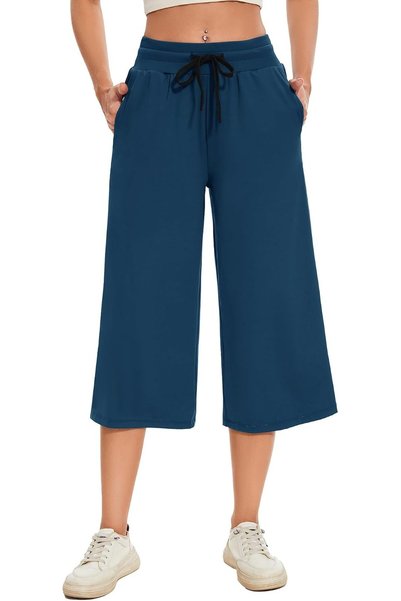 OtherMax Pantaloni Capri Sport Damă Picior Larg Albaștri Mărimea S