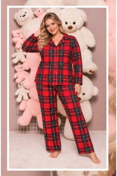 eliz Plaid Pattern New Year Themed Suede Pajama Set (Mother-Daughter Matching Set)