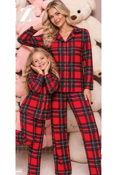 eliz Plaid Pattern New Year Themed Suede Pajama Set (Mother-Daughter Matching Set)