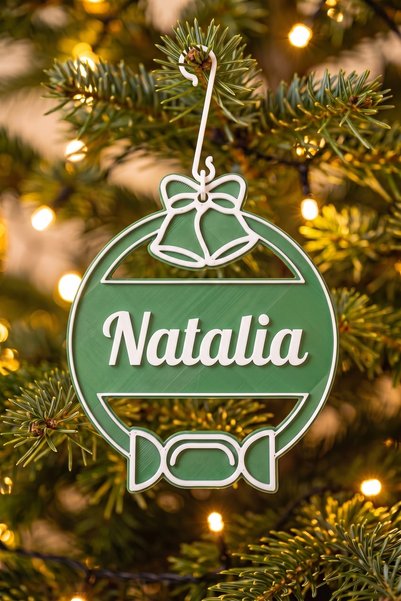 OEM Glob Craciun Personalizat cu Nume Natalia - Ornament Brad Plat Verde Brad...