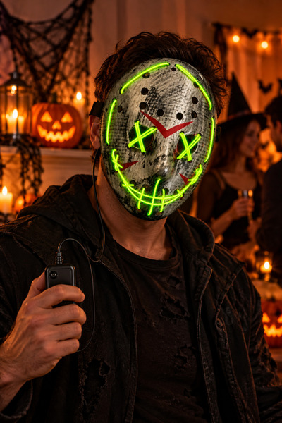 DODOMAR Halloween Halloween 25 εκ. Φωσφορίζουσα Πράσινη Φωτεινή Μάσκα Τρόμου ...
