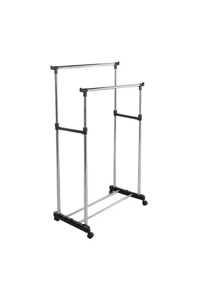 OEM Διπλή κρεμάστρα ρούχων όρθια 72x45x100-160 εκ. με ρόδες για εύκολη μετακί...