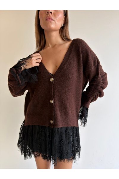 Cistern İstanbul Women's Lace Detailed Knitwear Cardigan