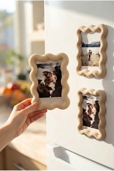 Boujee Dalga Formlu Dekoratif Mini Fotoğraf Çerçevesi 3 Adet Mıknatıslı Retro...