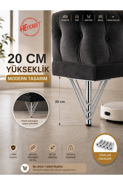 HETicaret Mobilya Ayağı Modern 20 cm Metal Mobilya, Dolap, Karyola, Puf, Baza...