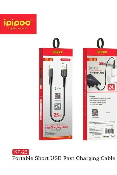 OEM Ipipoo Καλώδιο USB 2.0 USB-C αρσενικό - USB-A αρσενικό μαύρο 0.25μ (KP-23)