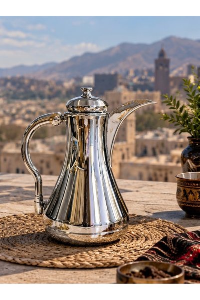Generic Brand إبريق قهوة فضي فاخر بتصميم عصري أنيق وغطاء محكم