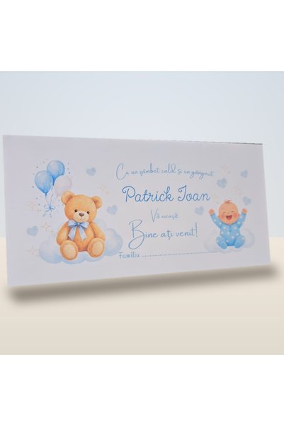 Generic Brand Plic de dar botez personalizat cu nume, băiețel, ursuleț și bal...