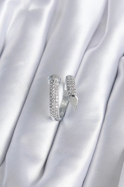 plentiful Mey İthalat Plentifulbrass Silver Color Zircon Stone Nail Model Women's Ring