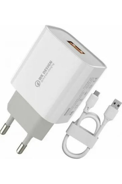 OEM Φορτιστής με θύρα USB-A και καλώδιο USB-C 18W Quick Charge 3.0 λευκός (WP...