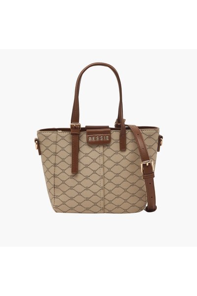 Bessie London Monogram Print Tote Bag with Detachable Strap
