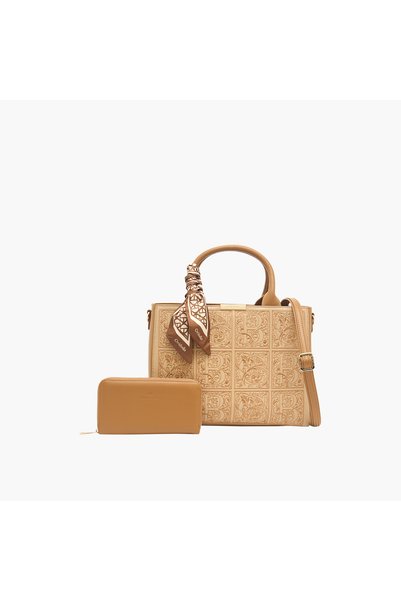 Chrisbella Embossed Tote Bag with Zip Around Wallet