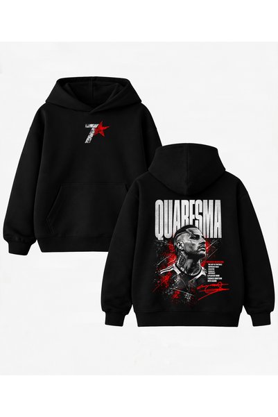 kun inaki Ricardo Quaresma Q7 Baskılı Siyah Unisex Kapşonlu Pamuklu Sweatshir...