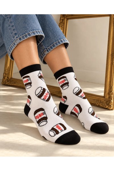 CANMODA Șosete cu model borcan de ciocolată albă (potrivite pentru mărimea 36-44)