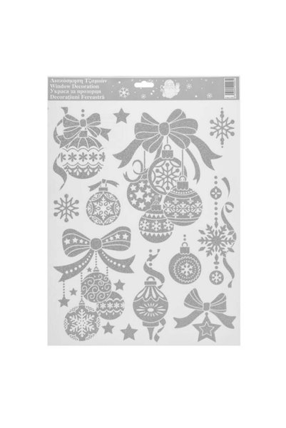SHOPIENS Autocolante Geam Craciun Globuri Fundite Fulgi Glitter Argintiu 30x4...