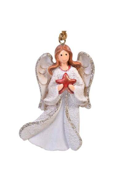 SHOPIENS Ornament Brad Craciun Inger Ceramica Alb Stea 8cm Shopiens®