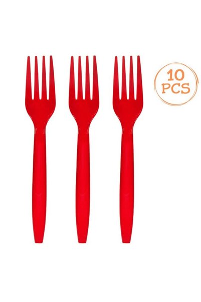 SHOPIENS Furculite Reutilizabile Plastic Rosu 15.8cm Set 10 Bucati Petrecere ...