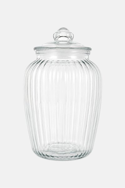 Farberware Fluted Glass Canister With Glass Lid, Transparent