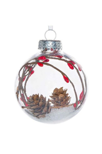 ANTBRO Ornament Brad de Crăciun Glob Transparent cu Zăpadă și Crenguță cu Con...