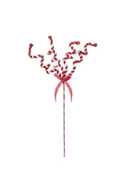 SHOPIENS Stick Decorativ Brad Craciun 4 Acadele Rosii Albe Panglica 65cm Shop...