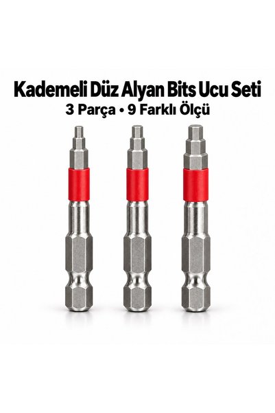 Trendhane 3 Parça Kademeli Düz Alyan Bits Ucu Seti, 9 Farklı Ölçü, Matkap ve ...