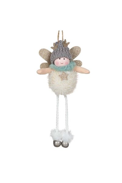 ANTBRO Ornament Brad de Crăciun din Lemn Îngeraș cu Blană Albă, Căciulă și De...