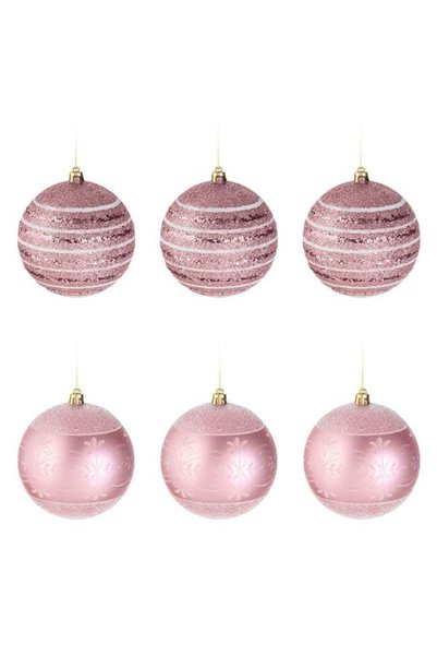 SHOPIENS Set Globuri Craciun Roz Mate Lucioase Dungi Glitter Modele Albe Iriz...