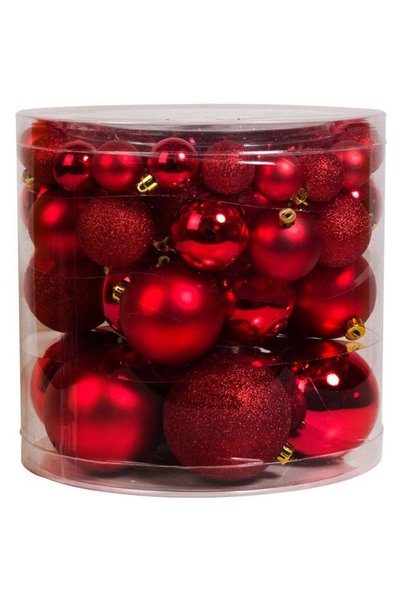 SHOPIENS Set Globuri Craciun Rosii Mate Lucioase Glitter 4-6-8-10cm 54 Bucati...