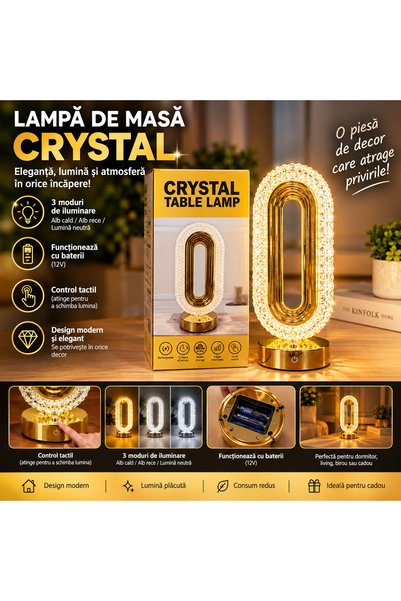 Generic Brand Lampă LED de Masă CRYSTAL, Design Elegant Auriu, 3 Moduri de Il...