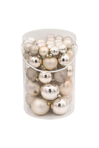 ANTBRO Set 44 Globuri de Crăciun Bej Mate, Strălucitoare și cu Glitter 4-6-8c...