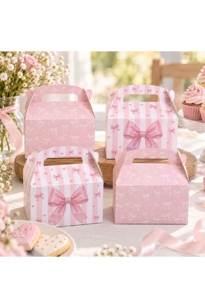 SHOPIENS Set 4 Cutii Carton Dulciuri Roz Model Fundite Maner 16x9.5x15cm Cado...