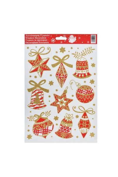 SHOPIENS Autocolante Geam Craciun Globuri Rosii Glitter Auriu 20x30cm Decor F...