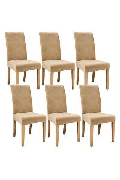RABY Set de 6 huse universale pentru scaune, elastice, din catifea, bej