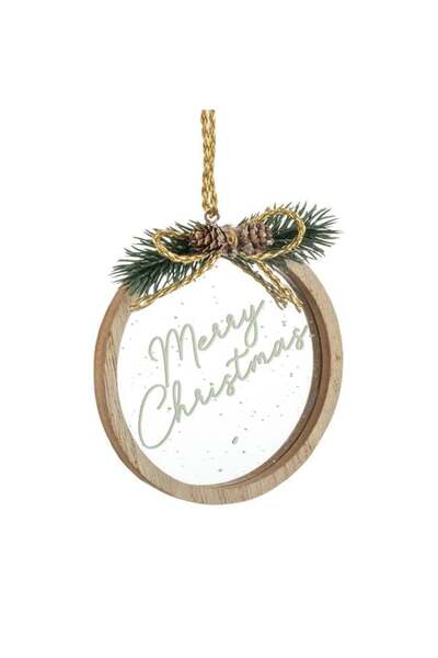ANTBRO Ornament Brad de Crăciun Oglindă Rotundă din Lemn cu Fundiță, ANTBRO®